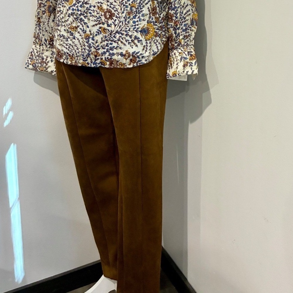 LOFT Medium Brown Faux Suede Pants Straight Leg Pull On Stretch Fall